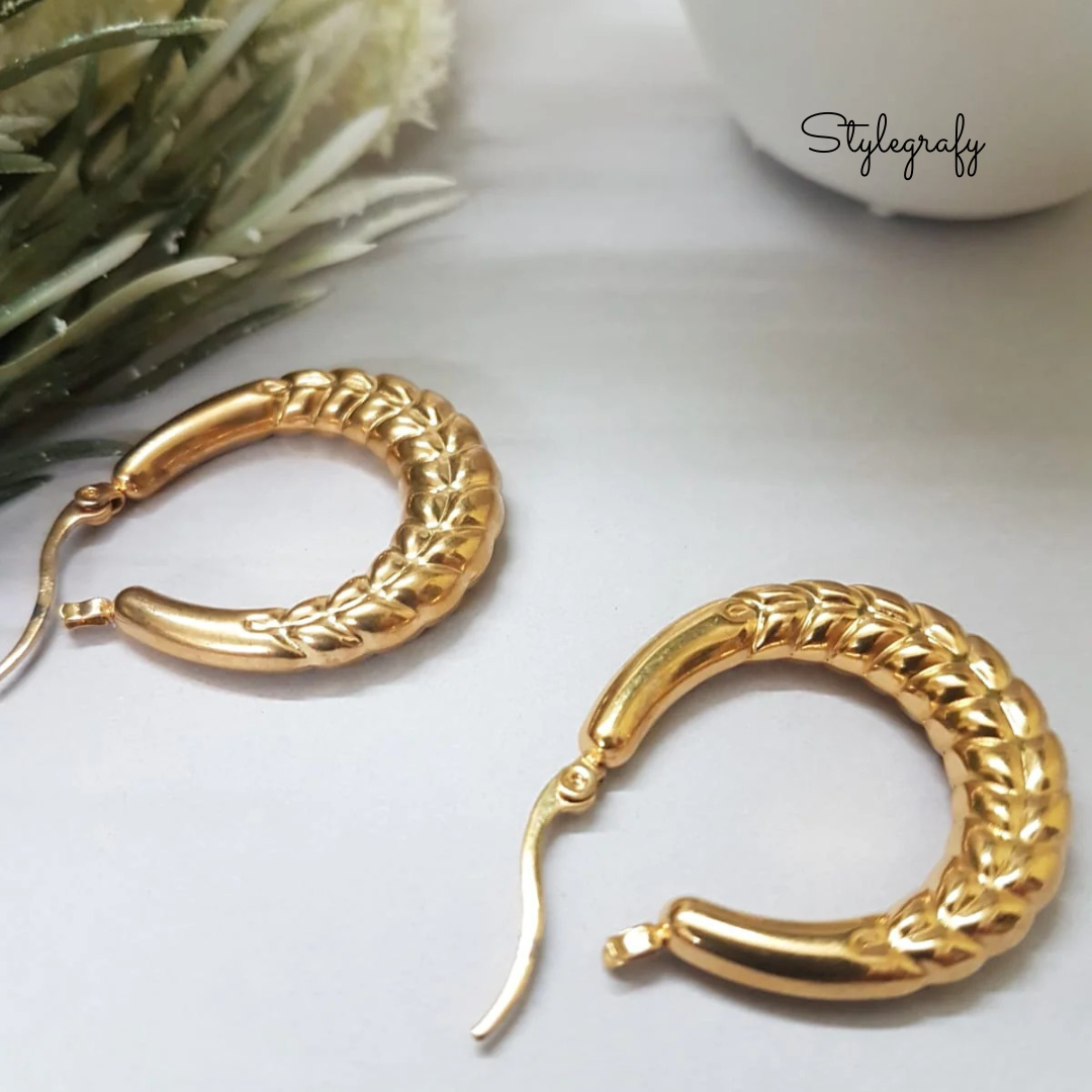 Embossed Leaf Hoop Earrings
