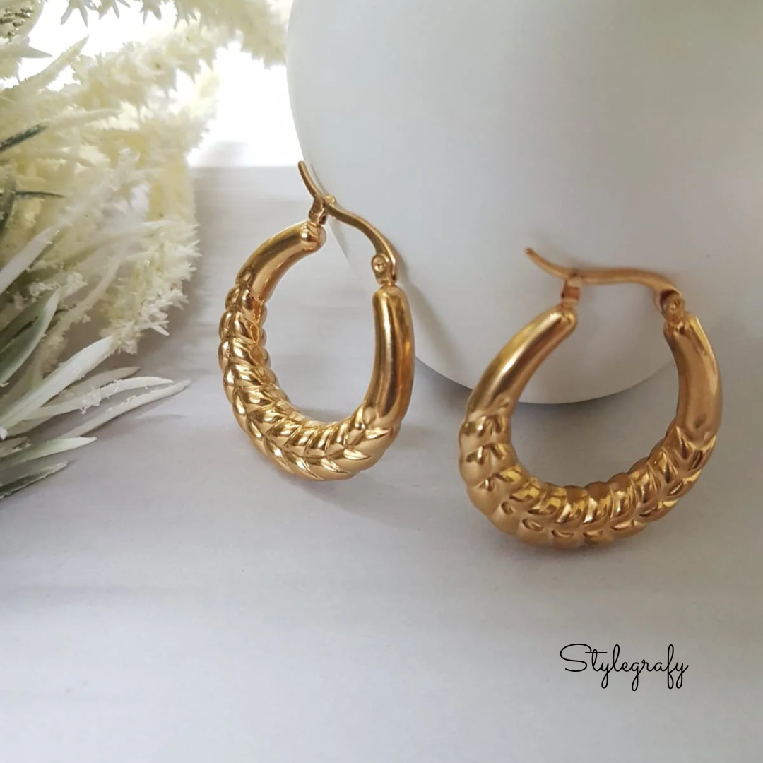 Embossed Leaf Hoop Earrings