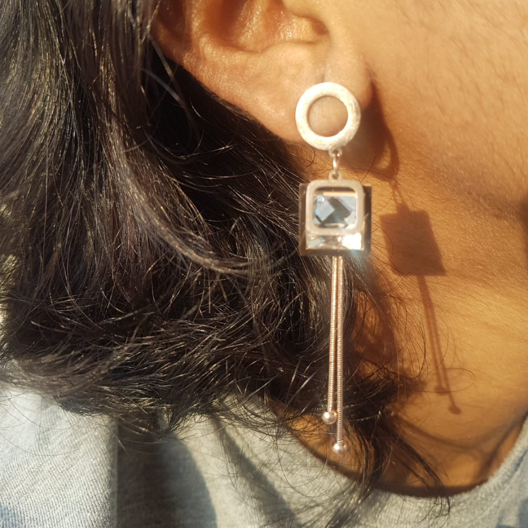 Crystal Square Dangle Earrings