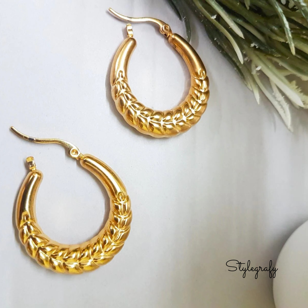 Embossed Leaf Hoop Earrings