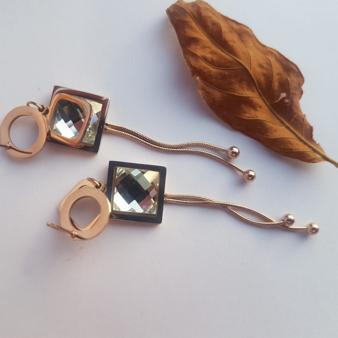 Crystal Square Dangle Earrings