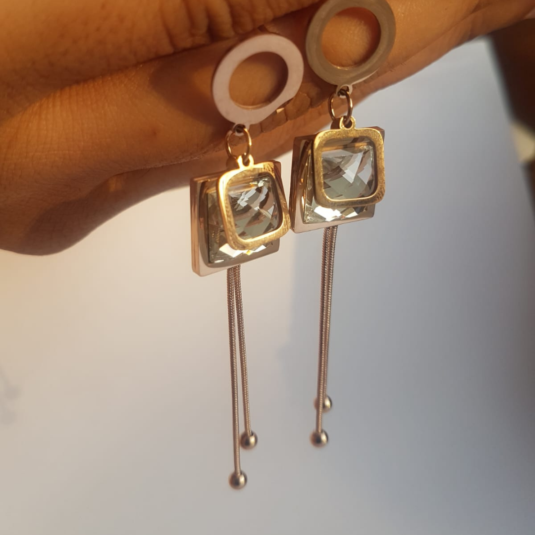 Crystal Square Dangle Earrings