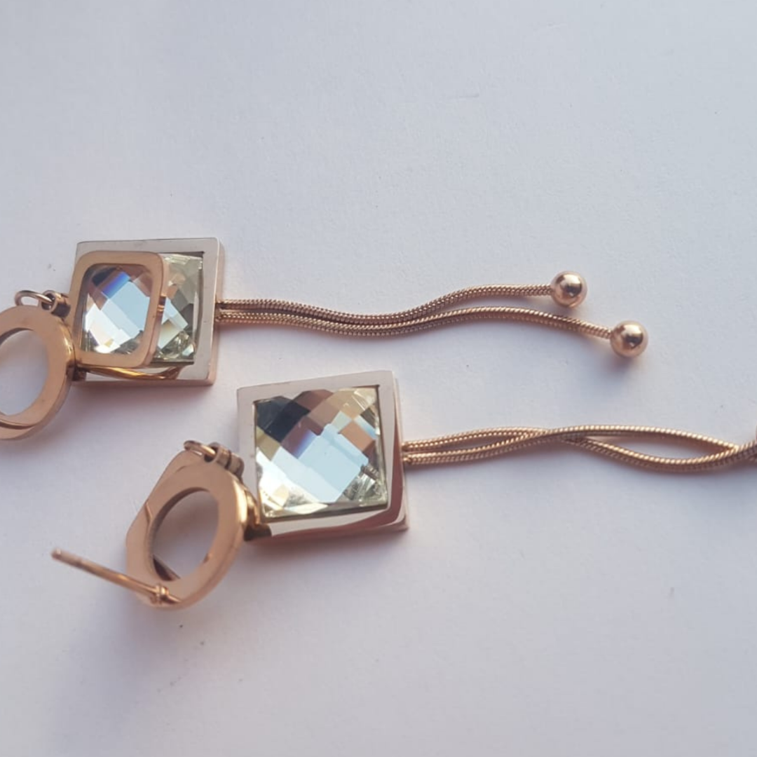 Crystal Square Dangle Earrings