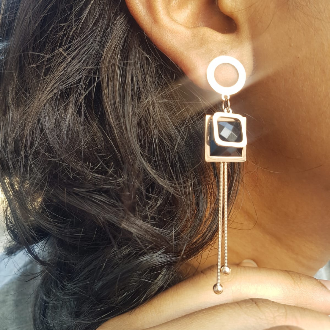 Black Square Dangle Earrings