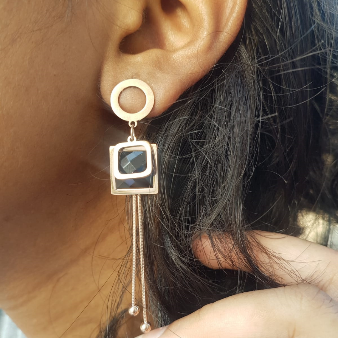 Black Square Dangle Earrings