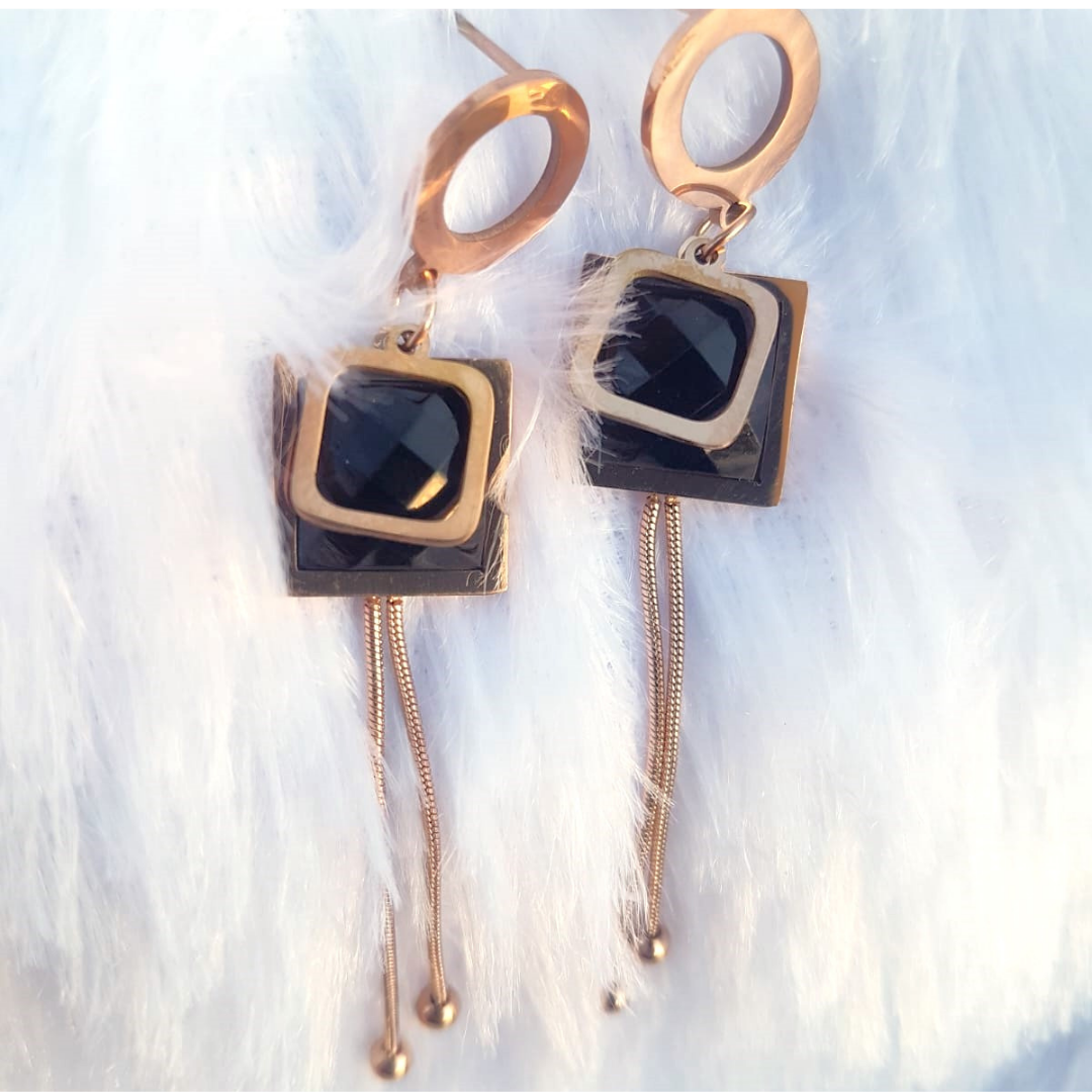 Black Square Dangle Earrings
