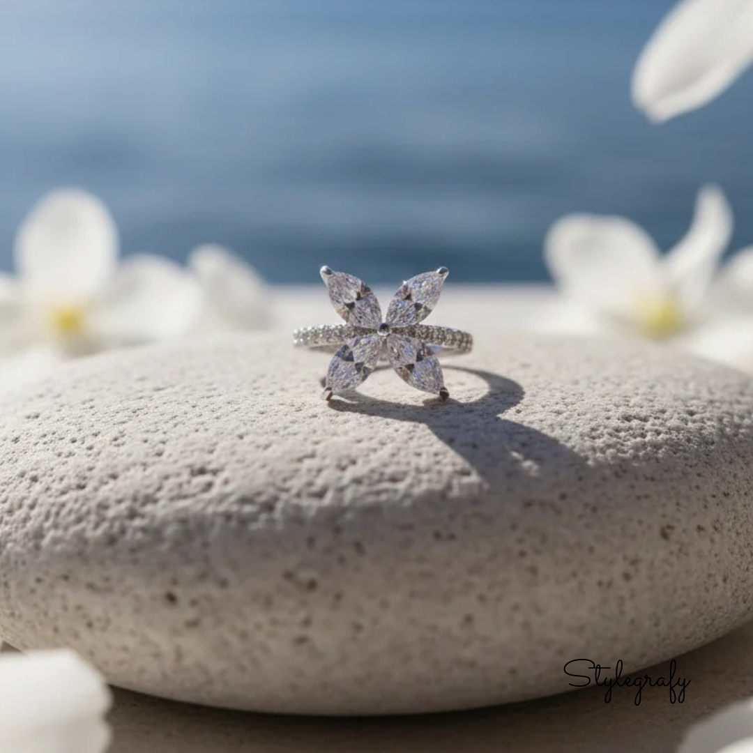 Walk on Petals Silver Flower Ring