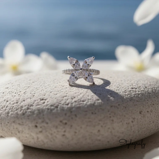 Walk on Petals Silver Flower Ring