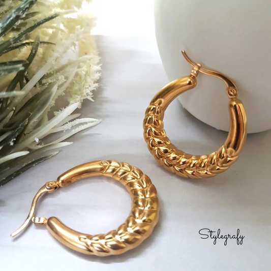 Embossed Leaf Hoop Earrings