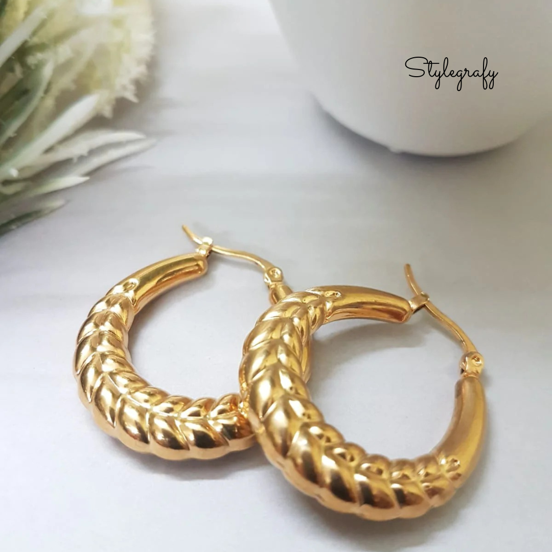 Embossed Leaf Hoop Earrings