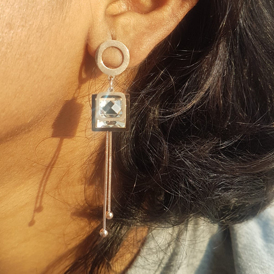 Crystal Square Dangle Earrings
