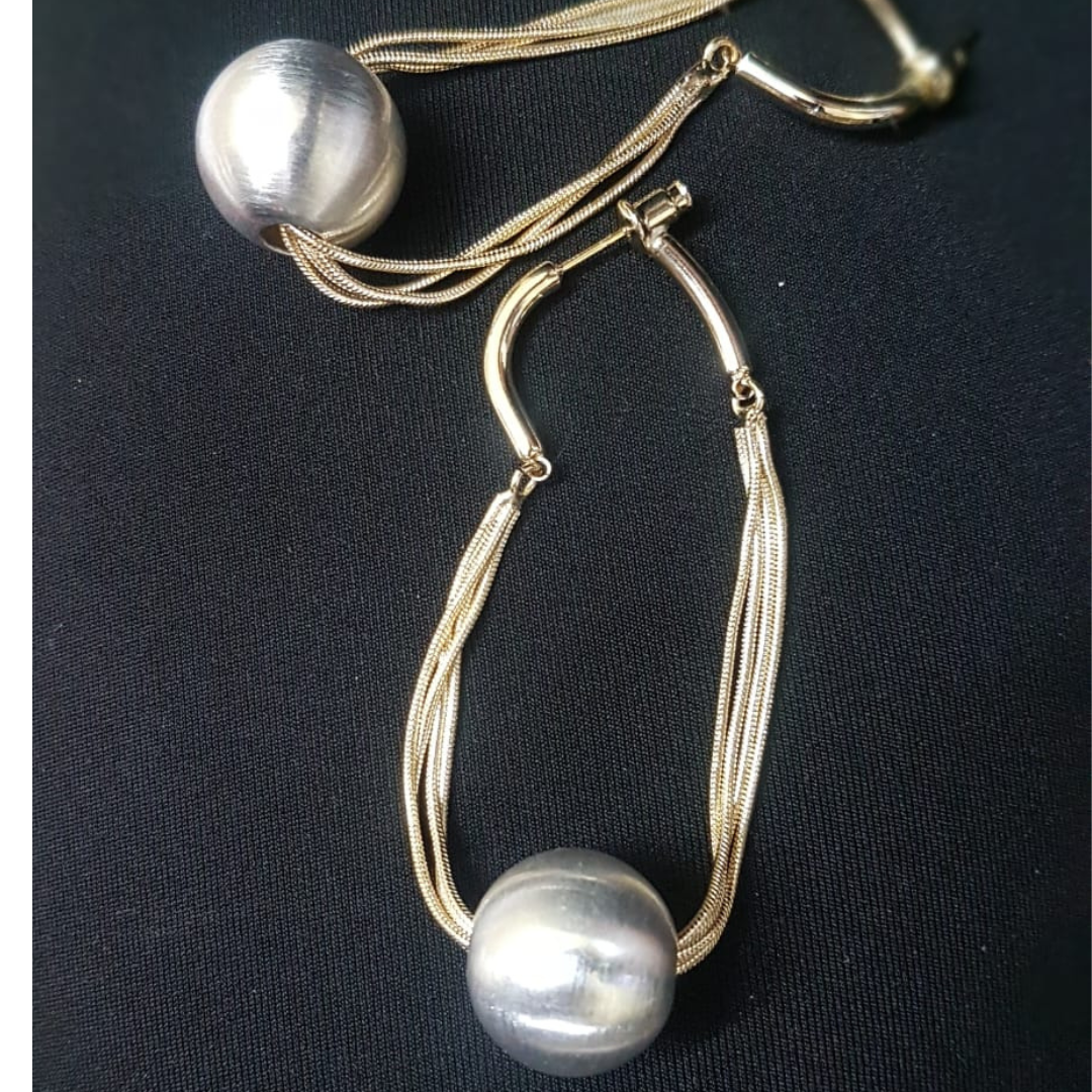 Grey Pearl Multichain Earrings