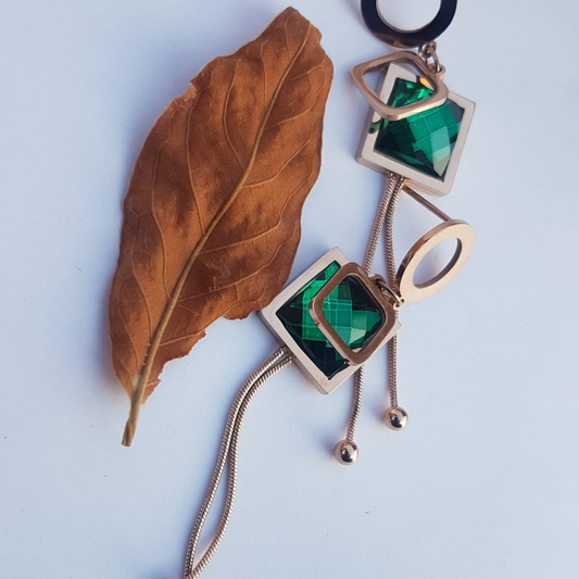 Green Square Dangle Earrings